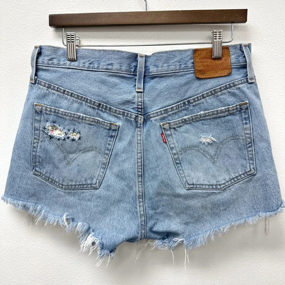 Levi's Premium 501 Button Fly Upcycled Quilt Patch‎ Jean Short in Fault Line 29